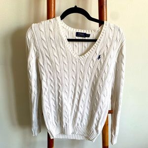 Ralph Lauren Polo White Cable Knit Sweater, Size S